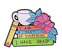 Ficsowy I Am A Part of Everything I Have Read Enamel Pin - Inspirational Book Lover Lapel Pin, Reading Gift for Librarians & Teachers, Aesthetic Flower Book Badge for Backpacks & Jackets