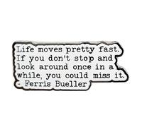 Ficsowy Inspirational Enamel Pin, Life Moves Pretty Fast Movie Quote Lapel Pin by Ferris Bueller for Bags Jackets Jeans, M, Zinc, no gemstone