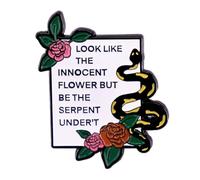 Ficsowy Lady Macbeth Look Like The Innocent Flower But Be The Serpent Under it Enamel Pins Flower And Snake Brooch, Copper, no gemstone