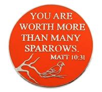 Ficsowy Matthew 10:31 Bible Verse Enamel Pin, Orange Silver Sparrow Lapel Pin, You Are Worth More Than Many Sparrows Christian Badge for Jackets Backpacks, Faith Encouragement Gift for Believers