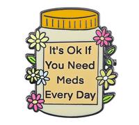 Ficsowy Mental Health Awareness Enamel Pin, Floral Pill Bottle Design, Medication Support Message, Self-Care Lapel Badge