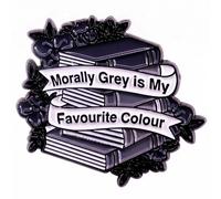 Ficsowy Morally Grey is My Favourite Colour Enamel Pin, Black White Book Stack Floral Lapel Pin, Dark Romance Bookish Badge for Jackets Backpacks Tote Bags, Book Lover Gift for Booktok Readers