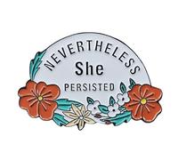 Ficsowy Nevertheless She Persisted Enamel Lapel Pin, Feminist, Girl Power, Floral Design Brooch Badge, Medium, Zinc, no gemstone