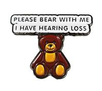 Ficsowy Please Bear With Me: Hearing Loss Awareness Enamel Pin - Supportive And Cute Bear Design Lapel Pin for Backpacks Hat Jackets Badge, Medium, Zinc, no gemstone