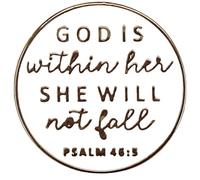Ficsowy Psalm 46:5 Bible Verse Enamel Pin - "God is within her She will not fall" Christian Inspirational Badge, Metal Alloy Lapel Accessory for Christian Gift