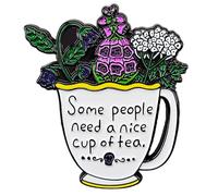 Ficsowy "Some People Need a Nice Cup of Tea" Tea Cup Enamel Pin, Humor Lapel Pin Badge, Tea Lover Fashion Accessory, Barista Gift