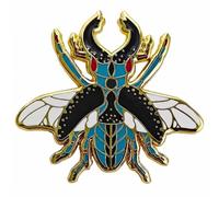 Ficsowy Stag Beetle Enamel Pin, Gold Teal Black Insect Lapel Pin, Realistic Bug Badge for Backpacks Jackets Hats, Entomology Gift for Bug Lovers Collectors