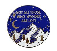 Ficsowy Tolkien Inspired Moonlit Snowy Mountain Enamel Pin- "Not All Those Who Wander Are Lost" Inspirational Quote Design- Outdoor Adventure Pin for Jackets, Bags, and Hats, Medium, Zinc, no gemstone