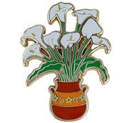 Ficsowy Vintage Vase Brooch White Calla Lily Flower Elegant Metal Brooch Lapel Accessories