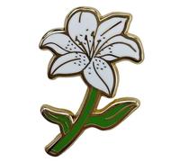 Ficsowy White Lily Flower Enamel Pin Badge Lilium Brooch Lapel Pin Floral pin Gift for Her, Zinc, no gemstone