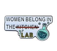 Ficsowy WOMEN BELONG IN THE LAB NOT KITCHEN Enamel Pins Feminism Gender Equality Lapel Pin Gift for Female Students And Scientist, Medium, Zinc, no gemstone