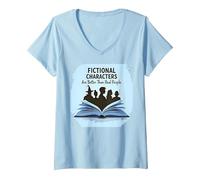 Fictional Characters are Better Than Real People Book Lover V-Neck T-Shirt, Women, Baby Blue, M
