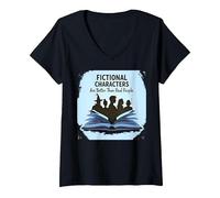 Fictional Characters are Better Than Real People Book Lover V-Neck T-Shirt, Women, Black, XL