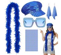 Fictoria 5Pcs Disco Costume Set for Women - 70s Disco Accessories with Sequin Hat Sunglasses Feather Boa, Abba Fancy Dress Kit for 1970s Theme Party Birthday Halloween