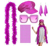 Fictoria 5Pcs Disco Costume Set for Women - 70s Disco Accessories with Sequin Hat Sunglasses Feather Boa, Abba Fancy Dress Kit for 1970s Theme Party Birthday Halloween