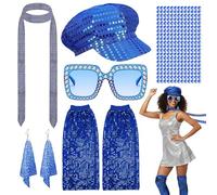 Fictoria 70s Disco Costume Set for Women - 6Pcs Disco Accessories with Sequin Hat Bling Sunglasses and Leg Warmers, Abba Fancy Dress Kit for 1970s Theme Party Birthday Halloween