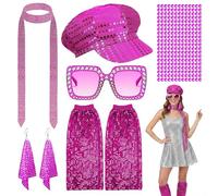 Fictoria 70s Disco Costume Set for Women - 6Pcs Disco Accessories with Sequin Hat Bling Sunglasses and Leg Warmers, Abba Fancy Dress Kit for 1970s Theme Party Birthday Halloween
