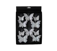Fictory 10Pcs Silver Fabric Feather Butterfly Ornaments, 5-7cm Hanging Decorations for Christmas Tree, Wreath, and Holiday Party