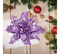 Fictory 16cm Silver Frosted Poinsettia Artificial Flowers, Hollow-Cut Fabric Christmas Decorations, Set of 6 for Tree Wreath Garland Indoor Outdoor Holiday Decor