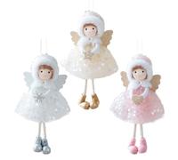 Fictory 3-Piece Christmas Angel Ornaments Set, Winged Girl Tree Decorations in Champagne Gold, Silver White, and Pink
