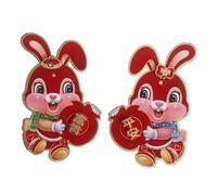 Fictory 3D Flocked Rabbit Year of the Rabbit Door Sticker with Fu Character, Chinese New Year Decoration for Home, Wall and Window, Red Festive Decor