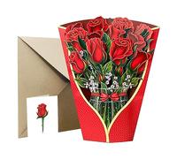 Fictory 3D Pop-Up Red Rose Paper Craft Bouquet, Creative Greeting Card with Envelope for Valentine's Day, Anniversary, Birthday Gifts