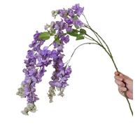 Fictory 3pcs Artificial Wisteria Flowers, Purple Silk Fabric Hanging Decor for Wedding Ceiling, Indoor Photography, and Floral Arrangements