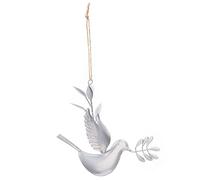 Fictory 4-Pack Metal Peace Dove Ornaments, Hand-Painted White Doves with Olive Branch, Christmas Tree & Wedding Decor, Wall Hanging Home Decorations 19x19x5cm