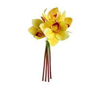 Fictory 4-Stem Cymbidium Orchid Artificial Flowers, 3D Printed Realistic Silk Orchid Bouquet, Yellow Floral Arrangement for Home Decor, Wedding, Office, and Event Centerpieces