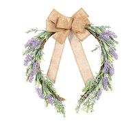 Fictory 45cm Lavender Wreath, Artificial Flower Wreath with Natural Rattan Vine, Semi-Handmade Home Decor for Front Door, Porch, and Wall Decoration