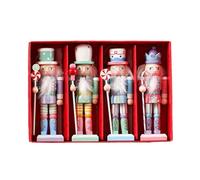 Fictory 4pcs Wooden Nutcracker Soldier Figurines, Pink Blue Christmas Decorations, Tabletop Ornaments for Holiday Home Display and Gift Giving