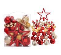 Fictory 50-Piece Christmas Ornament Set, Gold and Red Electroplated Plastic Baubles with Red White Green Polka Dots, Shatterproof Tree Hanging Decorations for Holiday Festive Decor