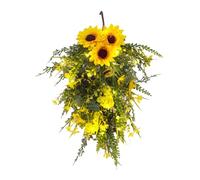 Fictory 50cm Artificial Sunflower Hanging Basket with LED Lights, Upside Down Floral Tree for Indoor Outdoor Wall Decor, Battery Operated Faux Flowers for Spring Summer Home Garden Decoration