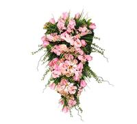 Fictory 55CM Artificial Tulip Hanging Basket, Pink Floral Wall Decor with LED Lights, Spring Summer Home Garden Decoration, Upside Down Flower Tree for Indoor Outdoor Use