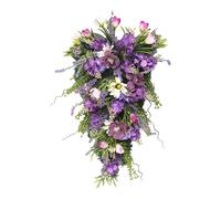 Fictory 55CM Artificial Tulip Hanging Basket with LED Lights, Purple Silk Flower Wall Decor for Indoor Outdoor Spring Home Garden Door Wreath