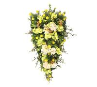 Fictory 55CM Artificial Tulip Hanging Basket, Yellow Silk Flower Wall Decor with LED Lights for Indoor Outdoor Spring Summer Garden Porch Decoration