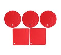Fictory 5Pcs Silicone Trivet Mat Set, Non Slip Heat Resistant Hot Pads for Kitchen Pots and Pans, Protects Countertops, Versatile Square and Round Design, Red