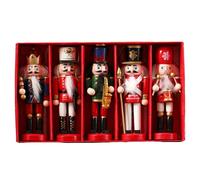 Fictory 5pcs Wooden Nutcracker Ornaments, Red and Green Christmas Soldier Decorations for Tabletop, Shelf, Mantel and Holiday Home Decor
