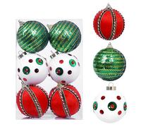 Fictory 6-Pack Christmas Tree Ornaments, Fabric-Covered Foam Balls, Classic Red Green White Color Set, Holiday Decorations for Festive Tree Decor