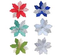 Fictory 6-Piece Glitter Christmas Flower Decorations, DIY Hollow Floral Stems for Christmas Tree Arrangements and Holiday Crafting