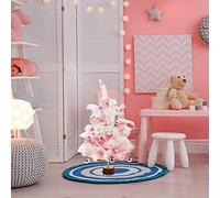 Fictory 60cm Pink Feather DIY Christmas Tree Set with 24 Ornaments, Glitter Deer, 70 Feathers & Copper Wire Lights for Home Office Tabletop Decor