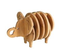 Fictory 8pcs Bamboo Animal Coaster Set, Heat Resistant Table Mats, Elephant Design for Creative Home Decor, Anti-Scald Protection, Durable and Space-Saving