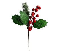Fictory Artificial Christmas Pick with Foam Berries, Plastic Triangular Leaves and Natural Pine Cones, 23cm Holiday Floral Stems for Tree Wreath DIY Crafts Wedding Cake Topper