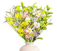 Fictory Artificial Daisy Stems, 4pcs Fake Flowers with Berry Stems and Green Leaves for Home Decor, Spring Floral Arrangements in White Pink Yellow Lavender