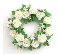Fictory Artificial Flower Wreath with Roses, 42cm Vine Wreath for Home Decor, White and Ivory Floral Arrangement for Indoor Outdoor Door Wall Decoration