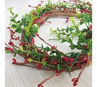 Fictory Artificial Heart Wreath with Red Mini Berries, Green Boxwood Grapevine Decor for Wedding Valentine Door Wall Hanging, 36x30cm