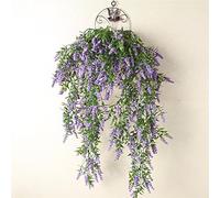 Fictory Artificial Lavender Vine, Purple Silk Flower Wall Hanging, Plastic Rattan Basket with Lifelike Leaves for Home Balcony Wedding Decor