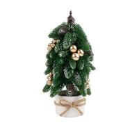 Fictory Artificial Mini Christmas Tree, Desktop Noble Fir Potted Plant with Yellow Decor, Festive Holiday Home and Party Tabletop Decoration Centerpiece