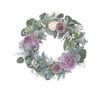 Fictory Artificial Peony Wreath with Rabbit Ear Leaves, 45cm Silk Flower Wreath for Front Door, Indoor Outdoor Home Decor, Spring Summer Decoration