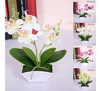 Fictory Artificial Phalaenopsis Orchid Arrangement, Purple Silk Flower with Plastic Pot, 5 Blossoms Desktop Decor for Home Office Wedding